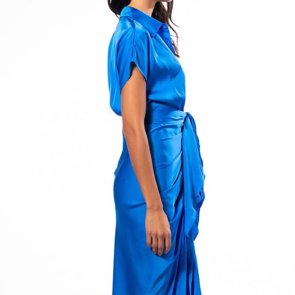 Elaine Out of the Blue: Satin Tie Front Dress Large - Picture 6 of 7
